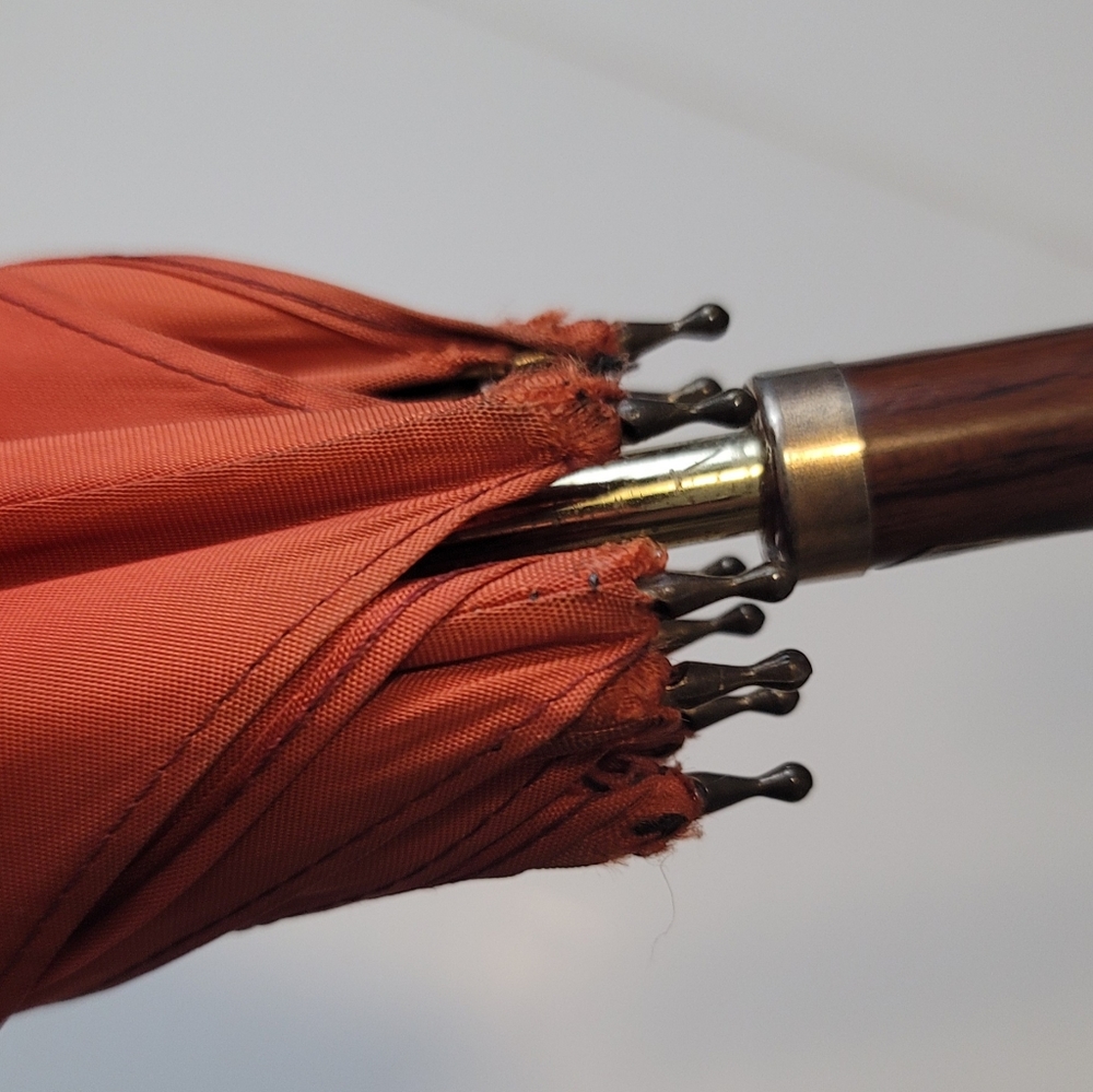 Vintage orange silk unbrella - Picture 5 of 11